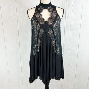 NEW Free People Black Lace and Voile Trapeze Dress XS